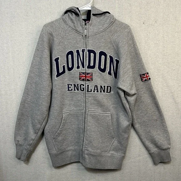 London England Hoodie Full Zip Gray Men's XL Union Jack Flag - Picture 2 of 9